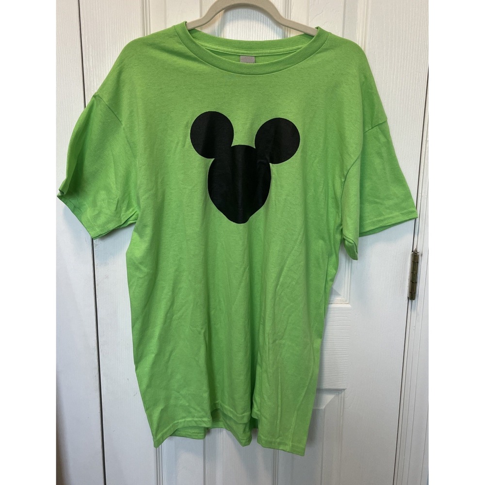 Large unisex Bright Green Gildan T-Shirt Mickey Mouse Head New Without Tags